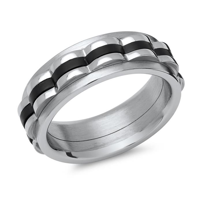 Modern stainless steel ring with rotating insert