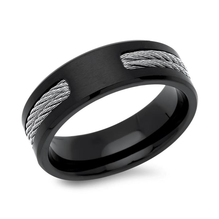 Exclusive black ionized stainless steel ring