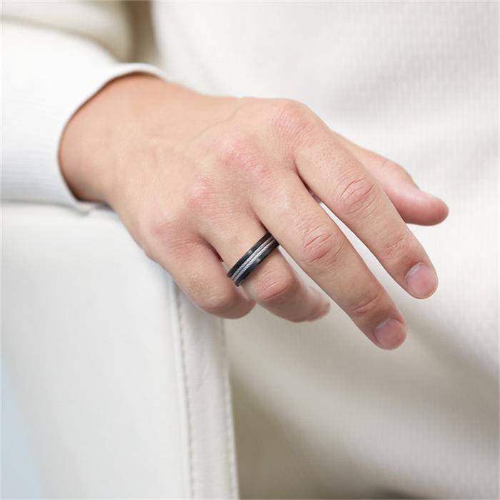 Exclusive black ionized stainless steel ring