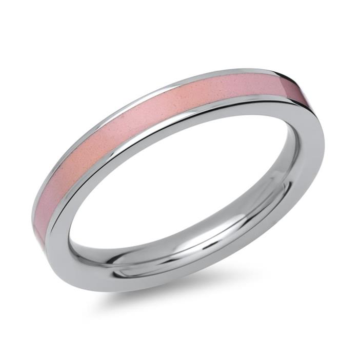 Ring aus Edelstahl rosa Emaille