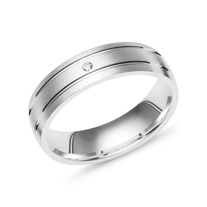 Matter Silber Ring Glanzrillen Zirkonia 5 mm