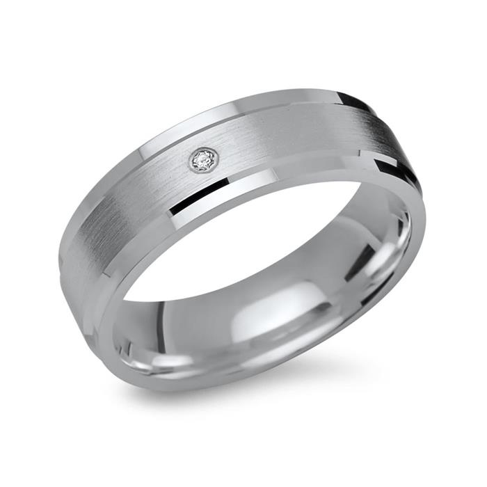 Silber Ring Zirkonia Kanten poliert matt 6 mm