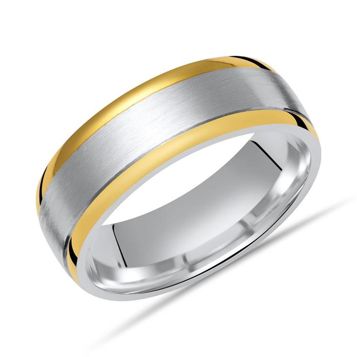 Matt silver ring polished golden edges