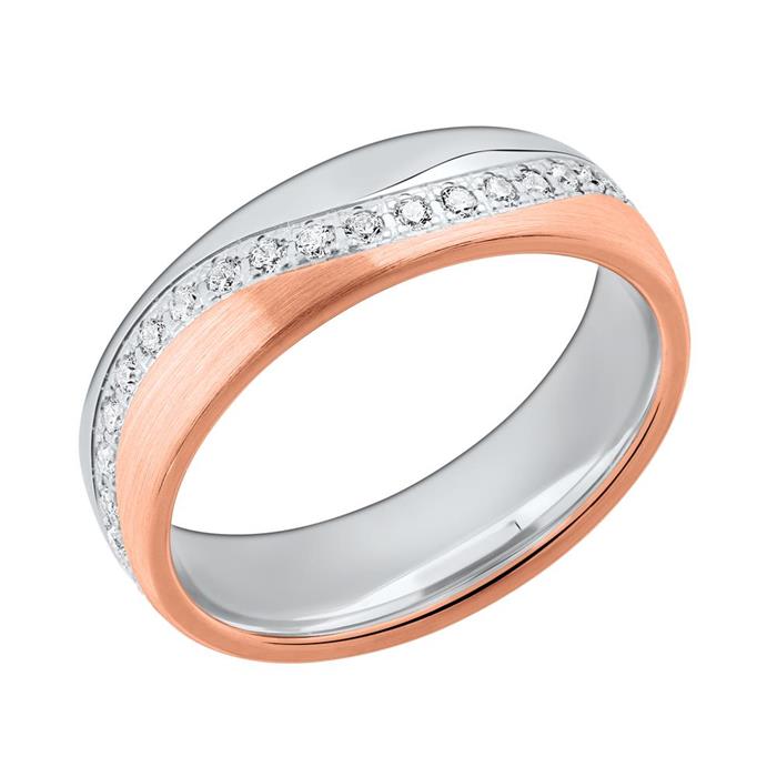 Engravable wedding rings bicolor sterling silver pink