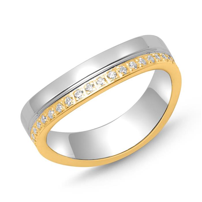 925er Silber Ring teilvergoldet Zirkonia