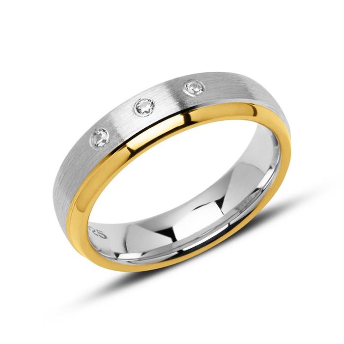 Wedding rings in sterling silver, partly gold-plated