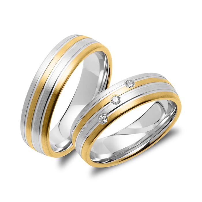 Wedding ring set in sterling silver partly gold-plated