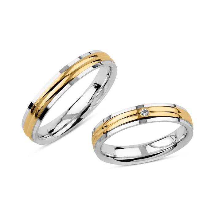 Wedding rings in partially gold-plated sterling silver, engravable