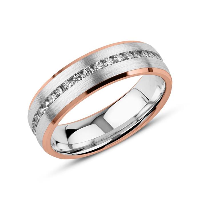 Engravable ring in 925 silver, rosé with zirconia