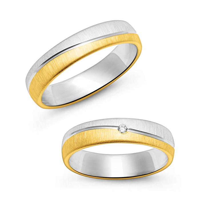Wedding rings made of partly gold-plated 925 silver, matted
