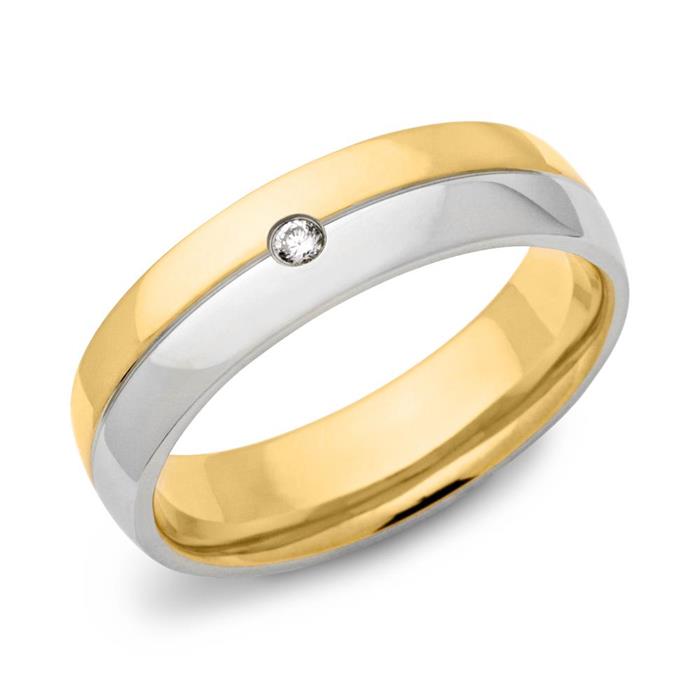 Stainless steel ring 6mm gold plated with zirconia