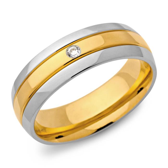 Stainless steel ring 7mm gold plated with zirconia
