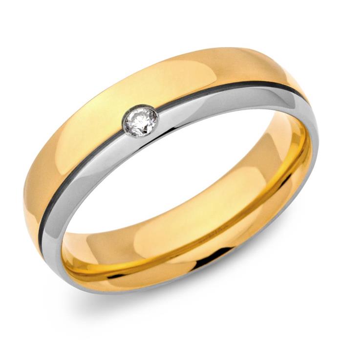 Vergoldeter Ring Edelstahl 6mm Zirkonia