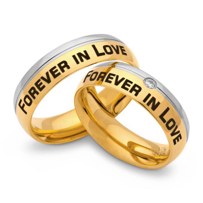 Gold plated stainless steel wedding rings with laser engraving