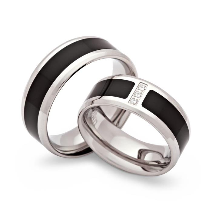 Anillos de boda de acero inoxidable con múltiples circonitas R9089s