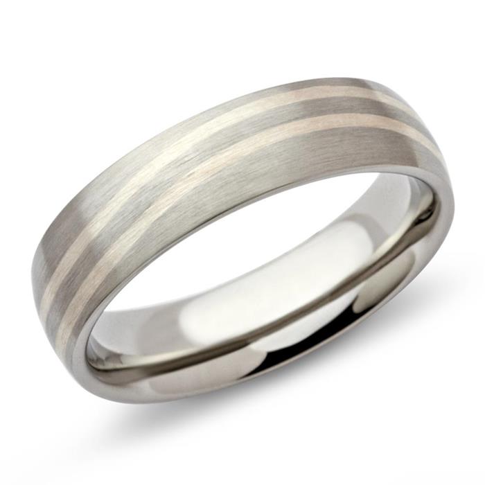 Ring van roestvrij staal met gebogen zilveren inleg