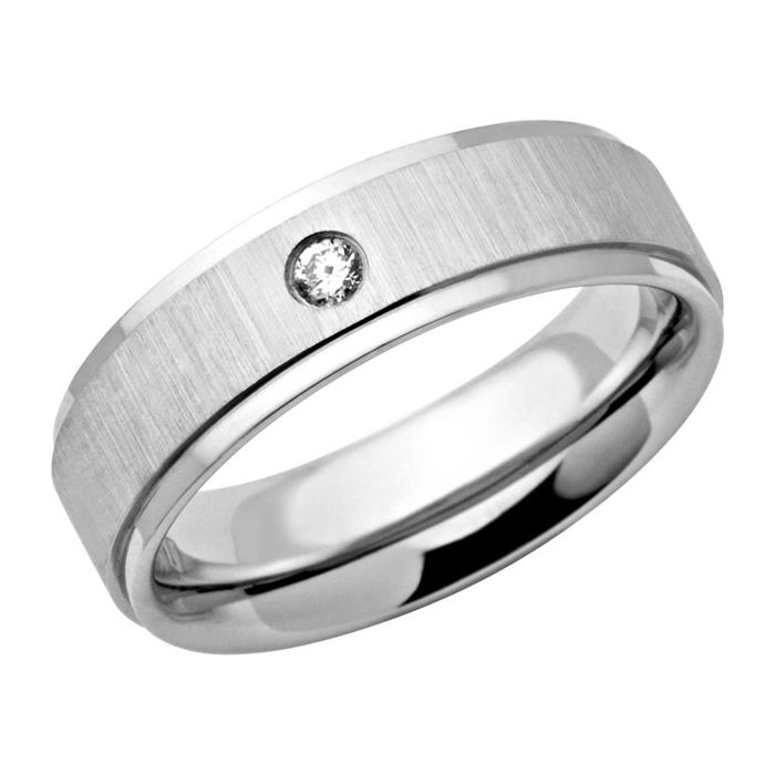 Contemporary stainless steel ring matted with zirconia