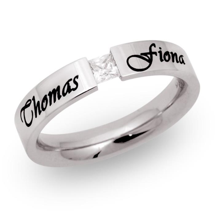 Shiny stainless steel ring incl. laser engraving