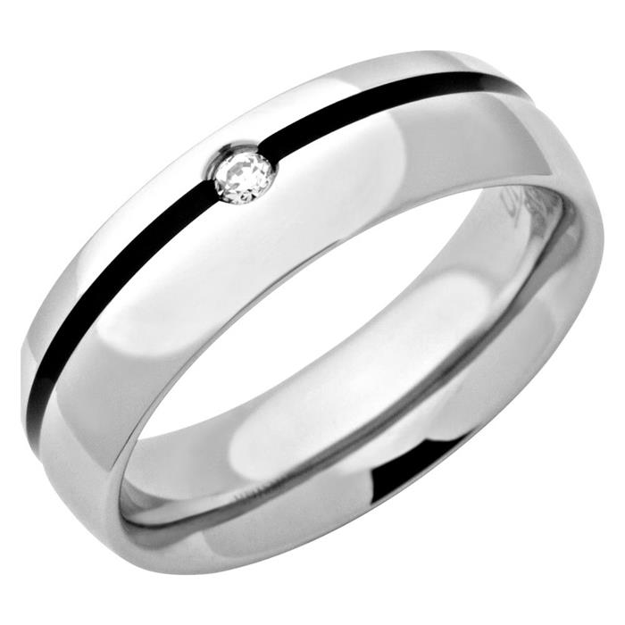 Glanzende roestvrij stalen ring Zirkonia lak 6mm