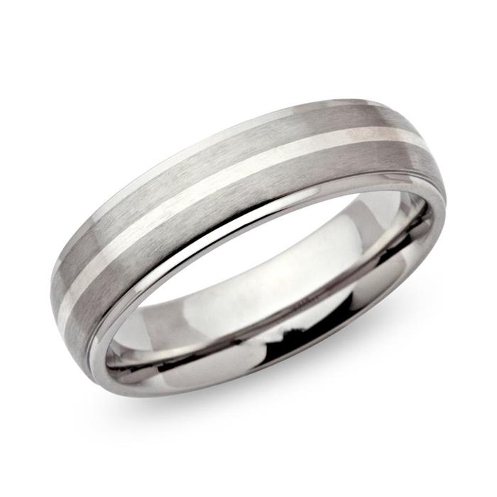 Exclusieve roestvrijstalen ring rond zilver inleg 6mm
