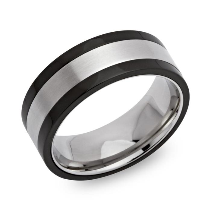 Ring stainless steel black ionized