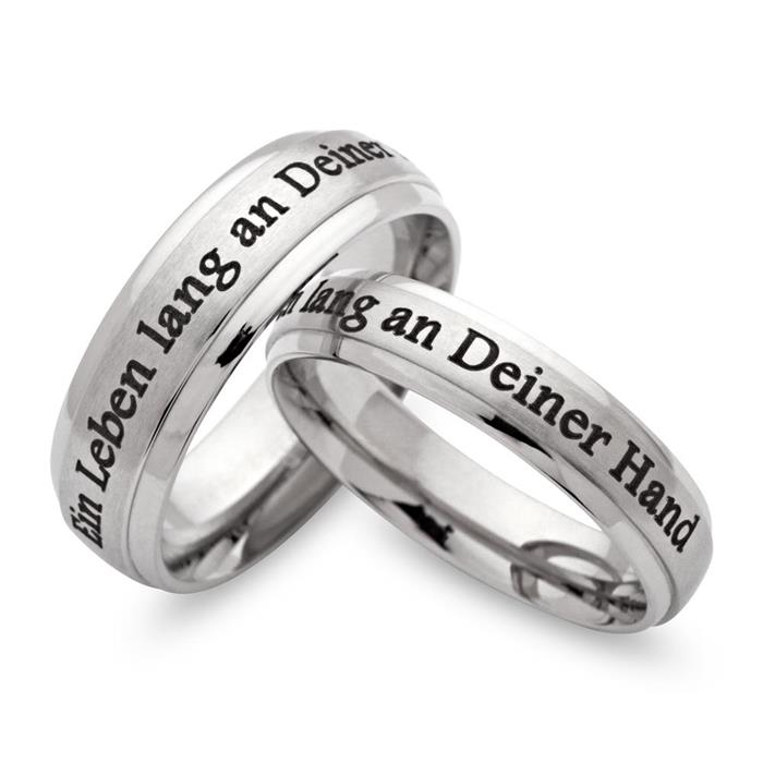 Frosted stainless steel wedding rings with laser engraving