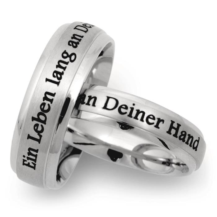 Frosted stainless steel wedding rings with laser engraving