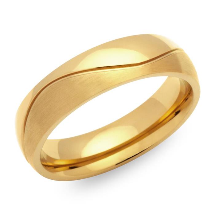 Stainless steel ring partly polished gold plated 6mm wide