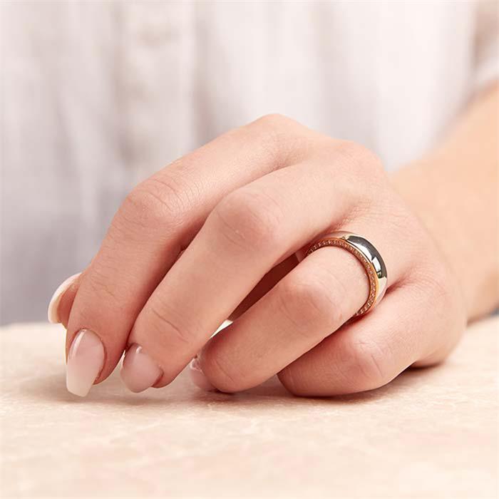 Stainless steel ring gold plated zirconia 6mm wide