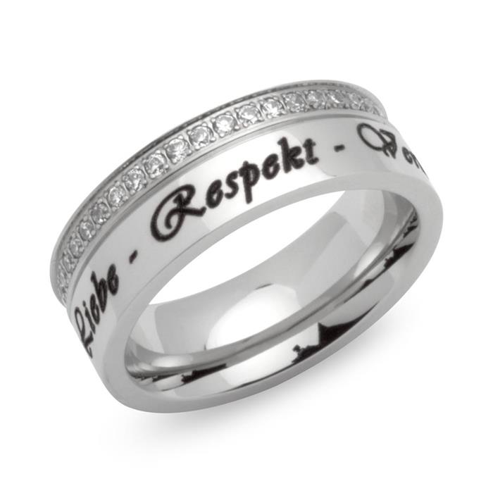 Partially polished stainless steel ring with laser engraving