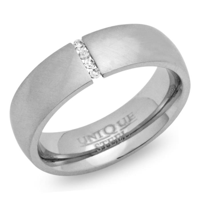 Frosted stainless steel ring with zirconia