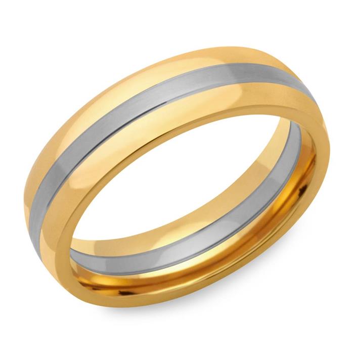 Stainless steel ring partly polished gold plated 6mm wide