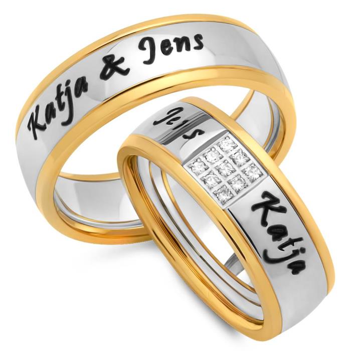 Polished stainless steel wedding rings with laser engraving