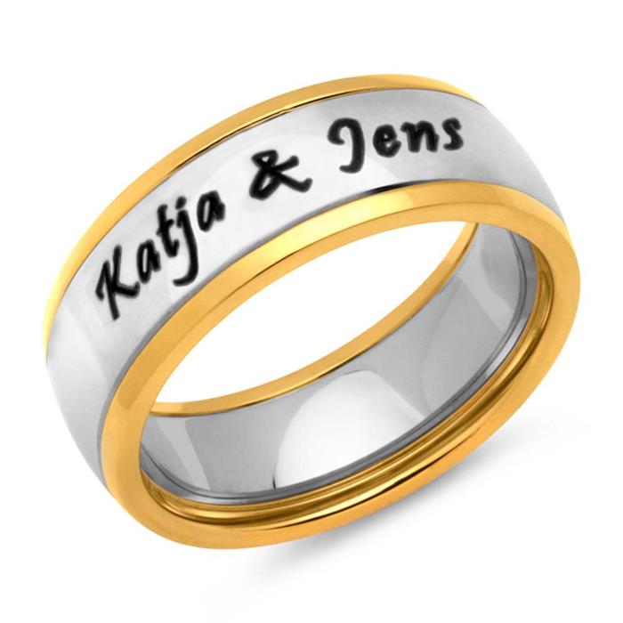 Polished stainless steel wedding rings with laser engraving