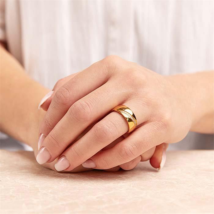 Ring stainless steel gold plated 8mm with zirconia