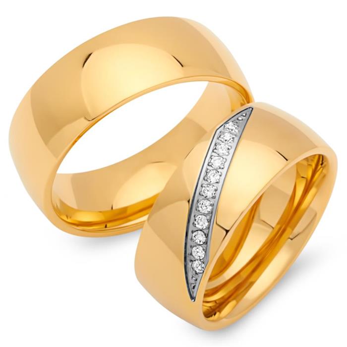 Anillos de boda de acero inoxidable con múltiples circonitas R9089s