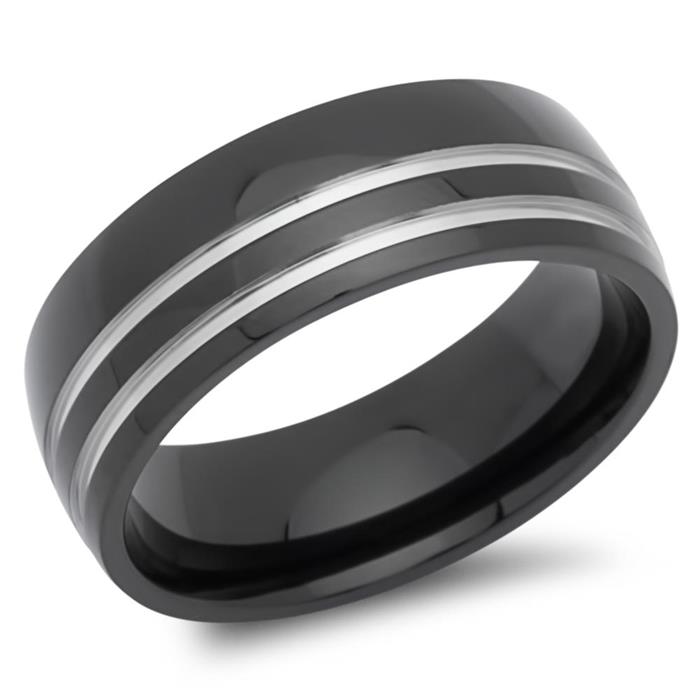 Blackened stainless steel ring 8mm gloss grooves