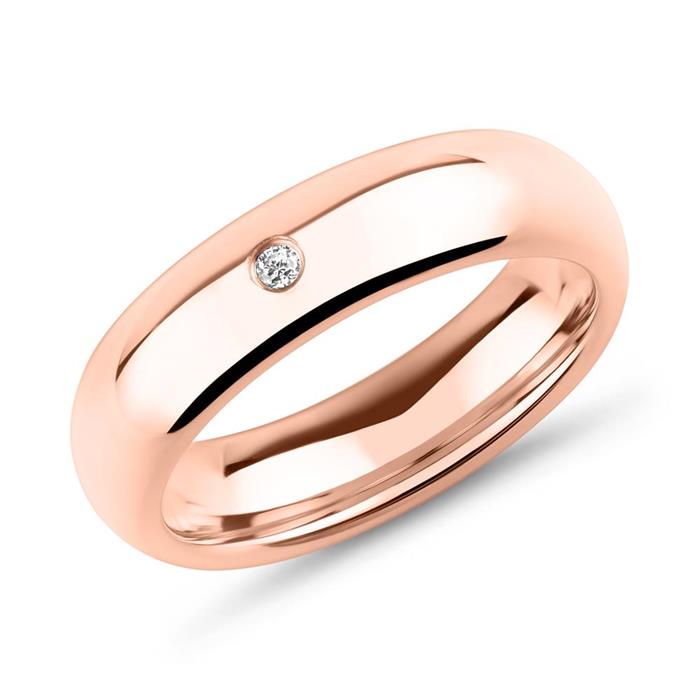 Stainless steel ring ladies rose gold plated stone trimming