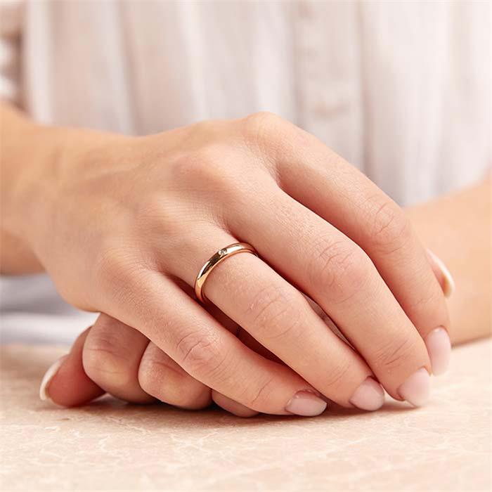 Ladies stainless steel ring rose gold plated stone trimming