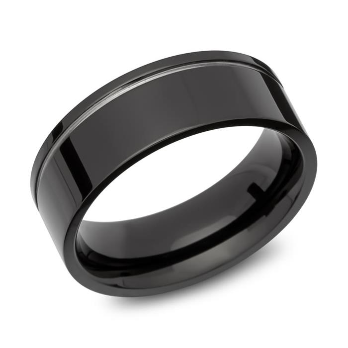 Ring Stainless Steel Gloss Groove Black 8mm Wide