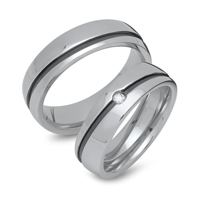 Stainless steel wedding rings black groove stone trimming