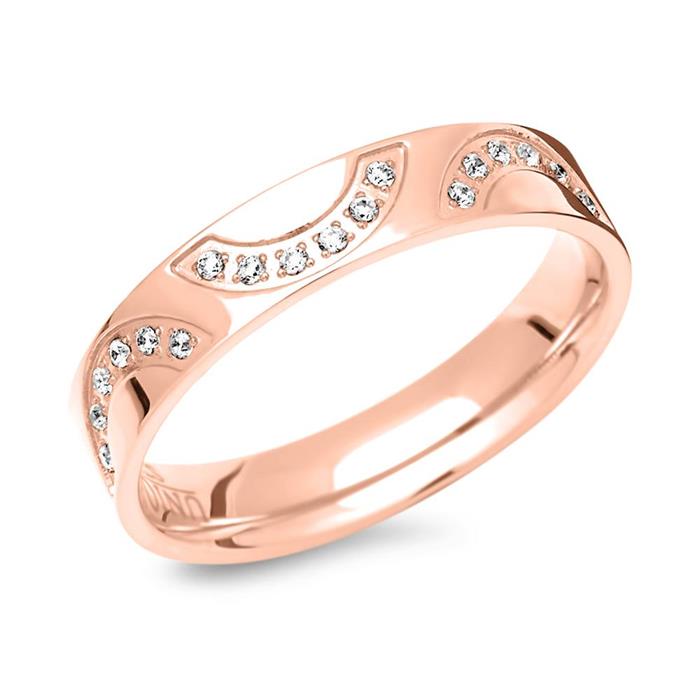 Stainless Steel Ring Rose Gold Plated With Stones