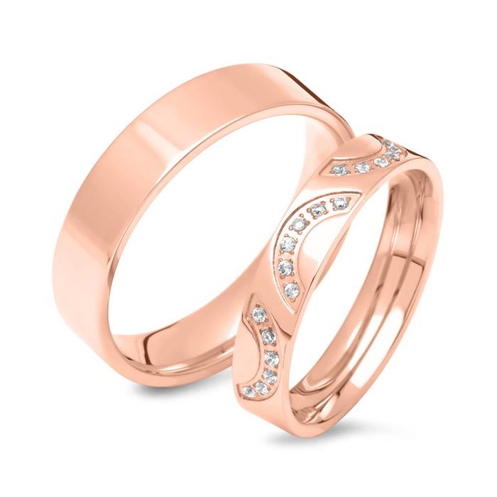 Anillos de pareja de acero inoxidable chapados en oro rosa