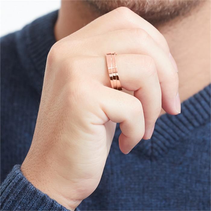 Rose Gold Plated Stainless Steel Ring With Gloss Groove