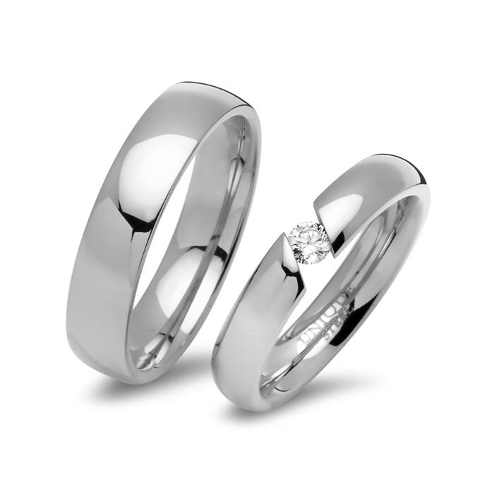 Stainless steel wedding rings with polished surface