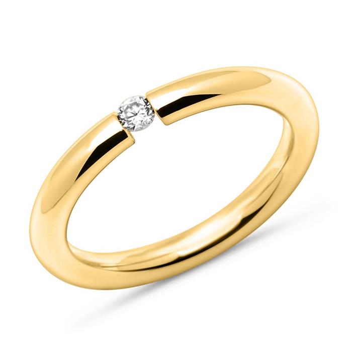 Yellow gold plated stainless steel wedding rings with stone