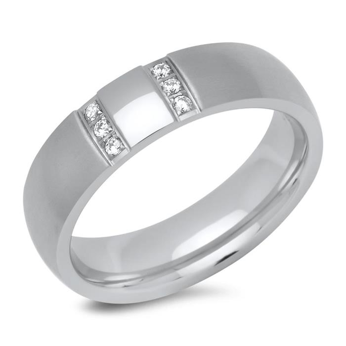 Ring stainless steel with zirconia 6mm wide