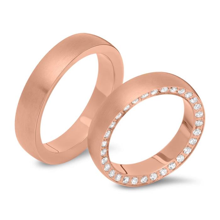 Alianzas de boda de acero inoxidable en oro rosa con juego de piedras