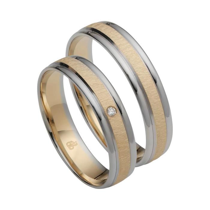 Wedding rings in yellow and white gold with diamond