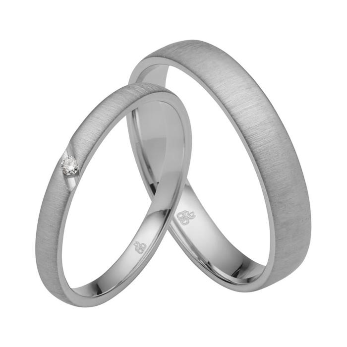 Wedding rings in white gold, platinum, palladium with diamond